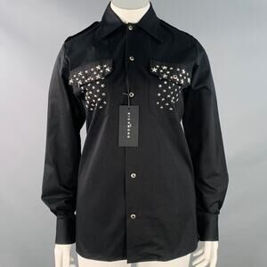 JOHN RICHMOND Size L Black Silver Cotton Blend Studded Stars Two Pockets Shirt